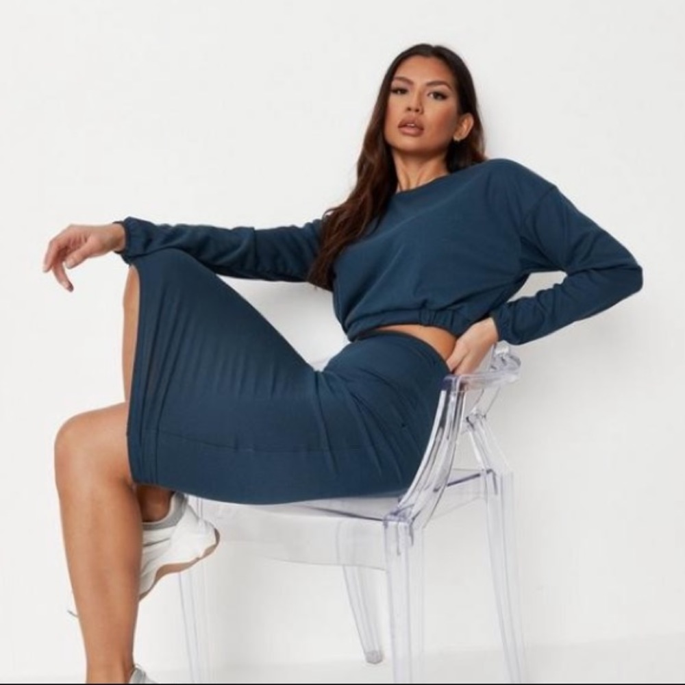 Teal Rib Crop Top and Midi Skirt Co Ord Set